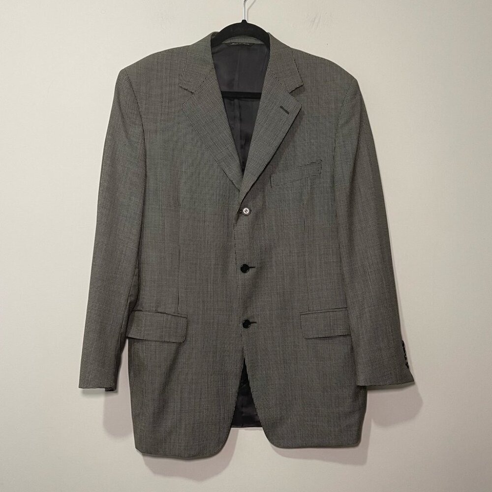 Canali Men’s 52L Wool Blazer jacket Gray Houndstooth Check 3 buttons academia